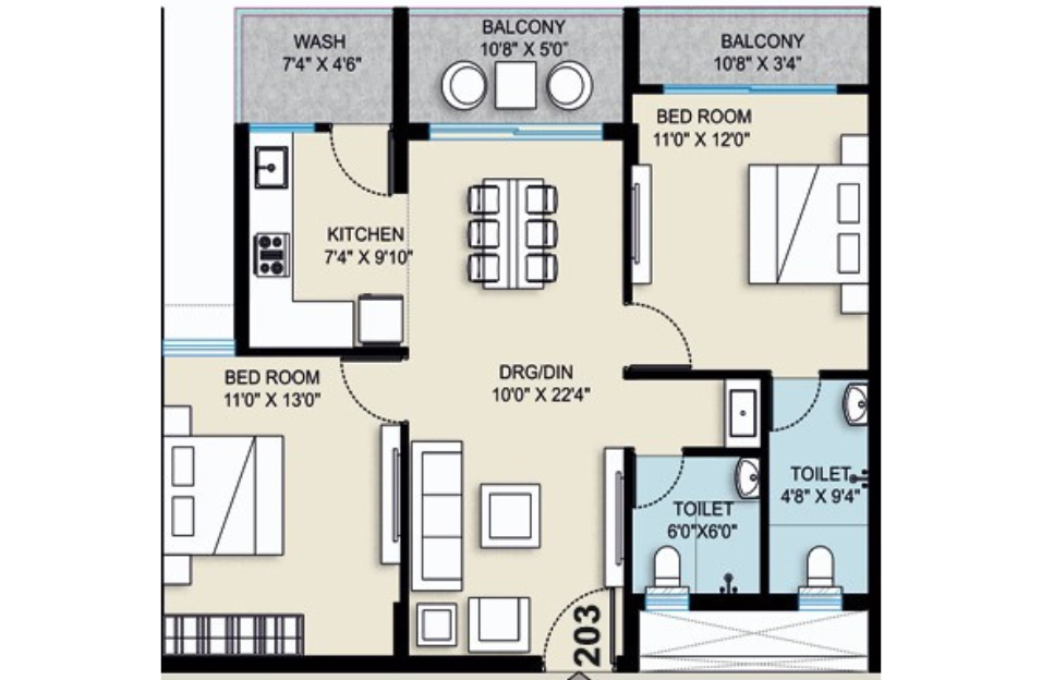 Click me 2BHK Floor Plan